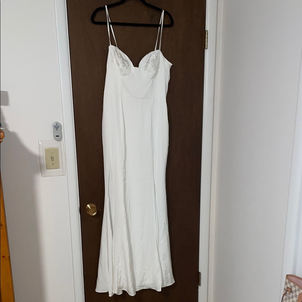 Fashion Nova Ivory Satin Maxi Dress NWT